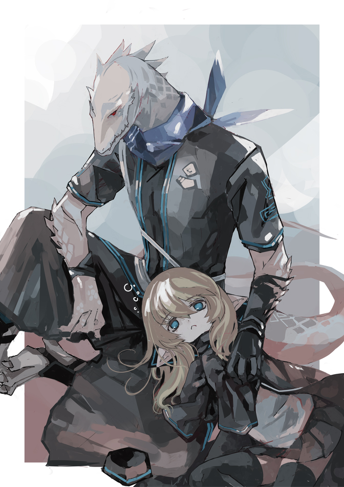 1girl, animal_ears, arknights, black_gloves, black_jacket, black_shirt, blonde_hair, blue_eyes