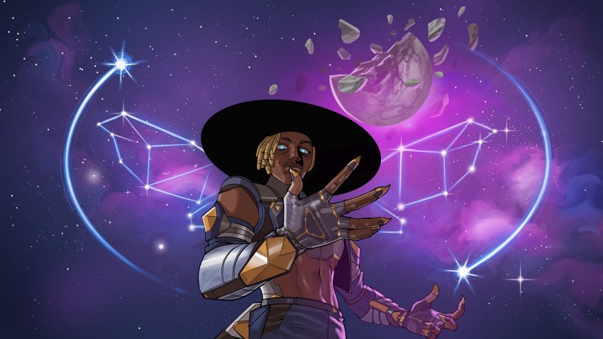 1boy, abs, apex_legends, black_headwear, blonde_hair, blue_jacket, commentary, cropped_jacket