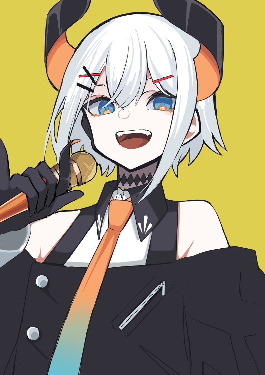 1girl, absurdres, bad_id, bad_pixiv_id, bare_shoulders, blue_eyes, demon_girl, demon_horns