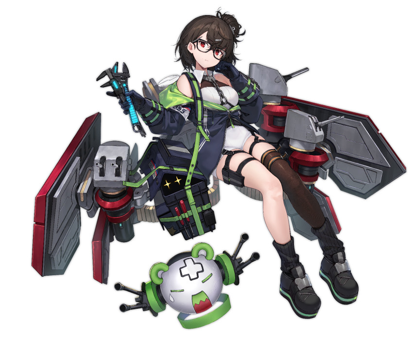 1girl, asymmetrical_legwear, azur_lane, bare_shoulders, breasts, brown_hair, coat, glasses