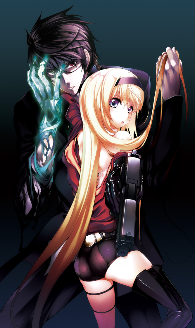 1boy, 1girl, :o, ass, bad_id, bad_pixiv_id, belt, blonde_hair