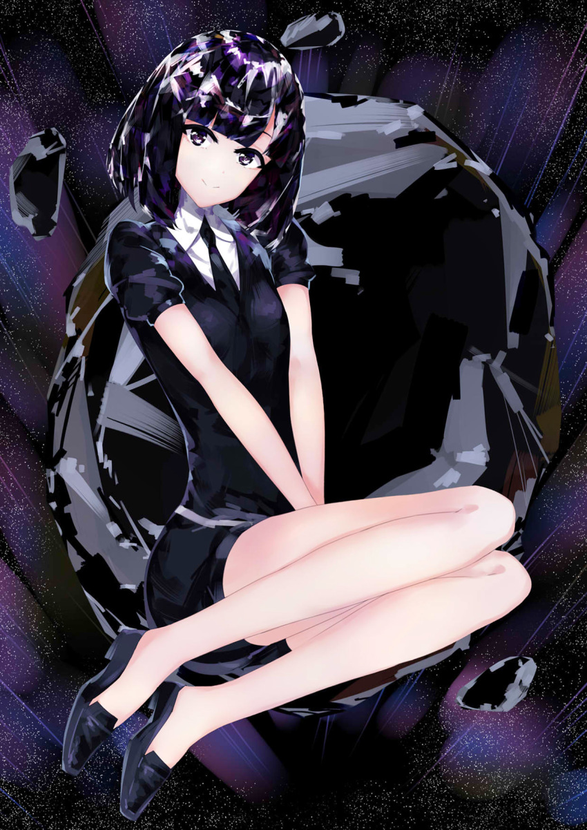 1other, androgynous, black_eyes, black_hair, black_necktie, commentary, crystal_hair, gem_uniform_(houseki_no_kuni)