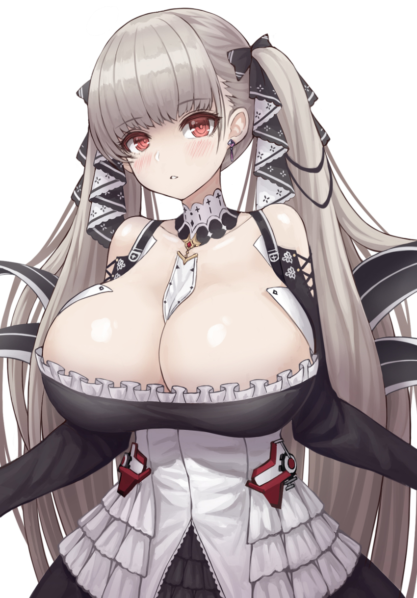 1girl, azur_lane, bare_shoulders, between_breasts, breasts, cleavage, clothing_cutout, detached_collar