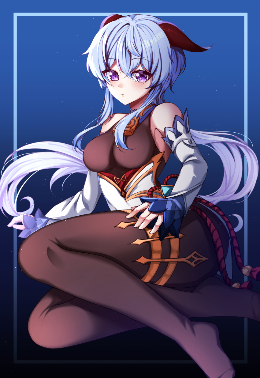 1girl, absurdres, ahoge, arm_support, bad_id, bad_pixiv_id, bell, black_bodysuit