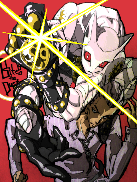 1boy, atsushi_(pixiv30872), formal_clothes, jojo_no_kimyou_na_bouken, killer_queen, kira_yoshikage, male_focus, nakayama_atsushi, necktie, skull, spikes