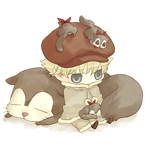 00s, 1boy, bad_id, bad_pixiv_id, chibi, darker_than_black, hat, hysd, july_(darker_than_black), lowres, male_focus, petya, solo, squirrel