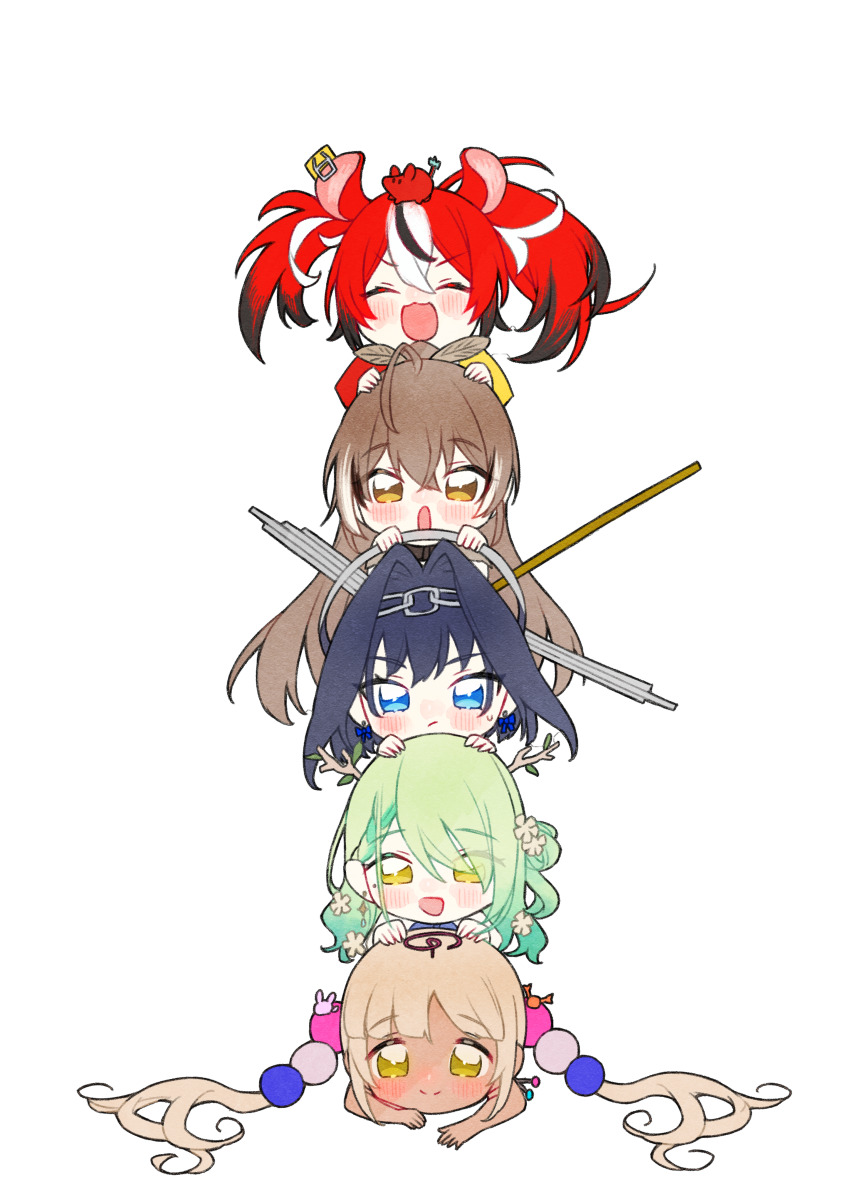 5girls, :3, :o, absurdres, animal_ears, antlers, blonde_hair, blue_eyes