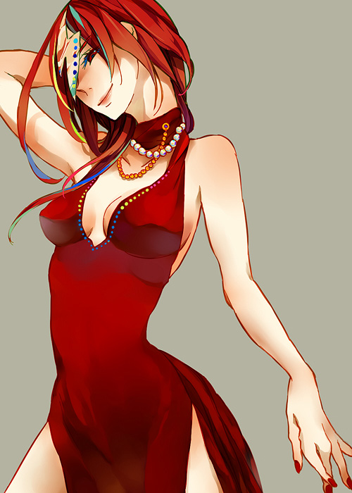 1girl, aikawa_jun, bad_id, bad_pixiv_id, breasts, cleavage, dress, female_focus
