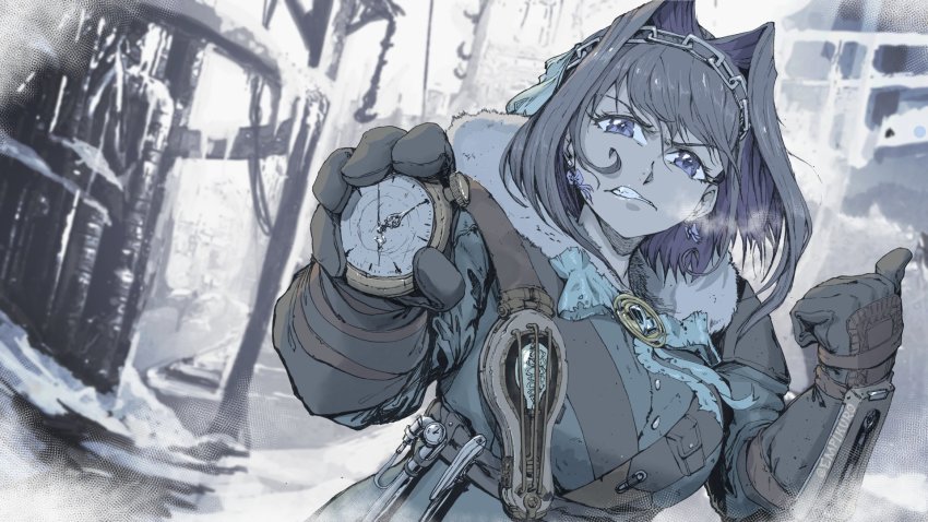 1girl, black_hair, blue_eyes, blue_jacket, breasts, breath, commentary, empikuro