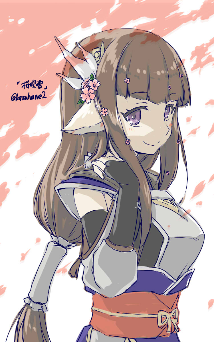 1girl, absurdly_long_hair, animal_ears, aquaplus, blush, breasts, brown_hair, closed_mouth
