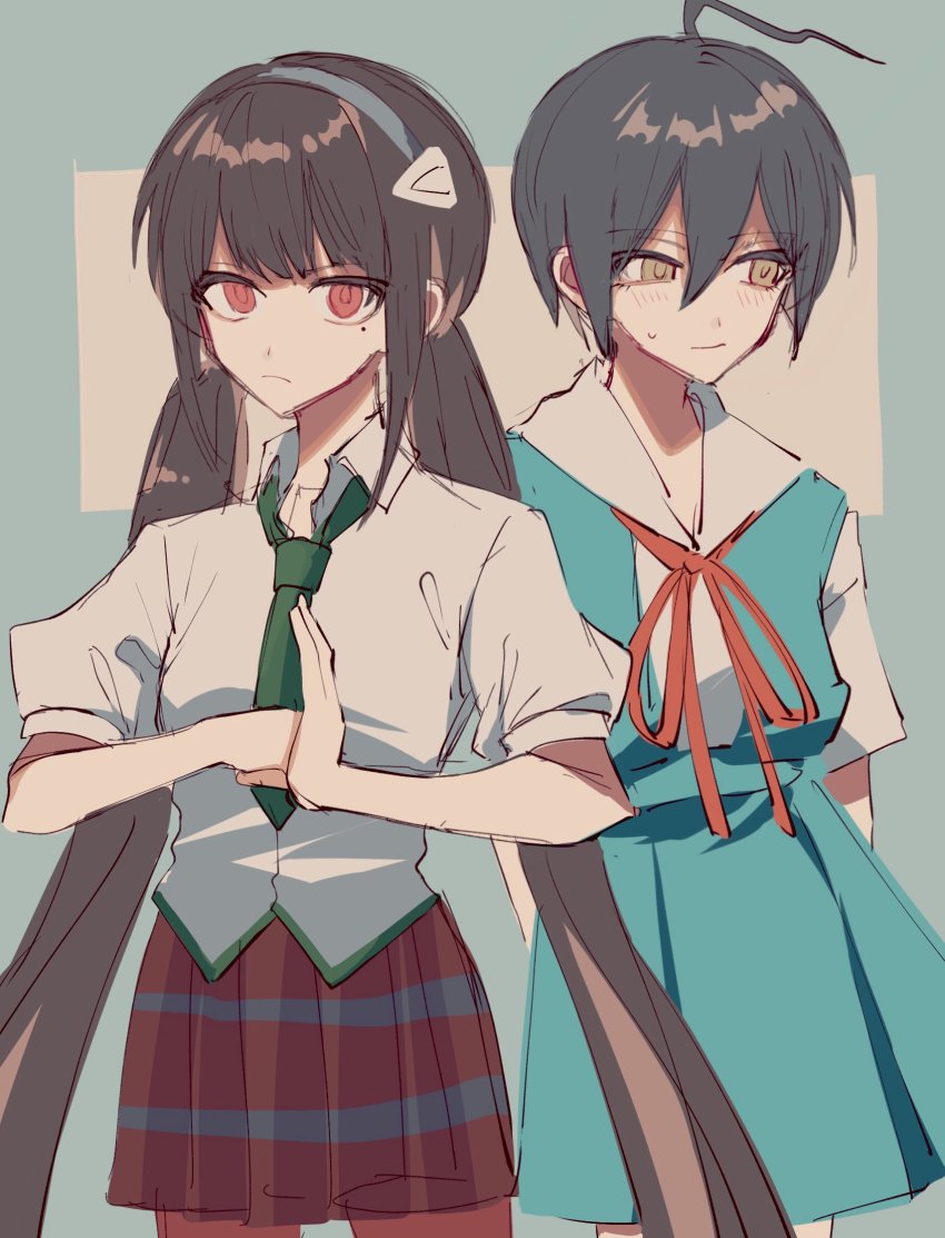 1boy, 1girl, alternate_hair_color, ayanami_rei, ayanami_rei_(cosplay), black_hair, blouse, brown_hair