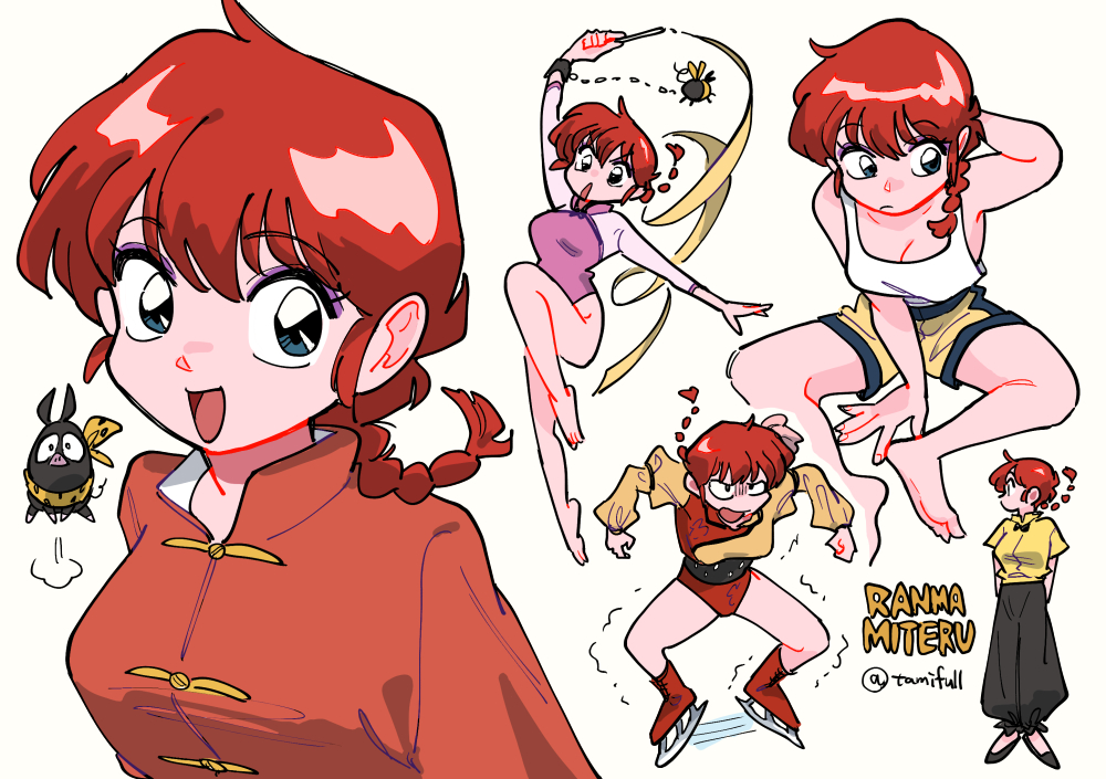 1girl, athletic_leotard, barefoot, baton, black_hair, black_pants, braid, braided_ponytail