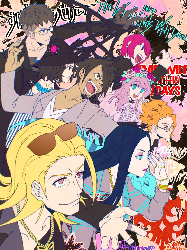 3girls, 5boys, animal, animal_on_shoulder, atarashi_coco, ayano_(ntwewy), black_hair, black_wings