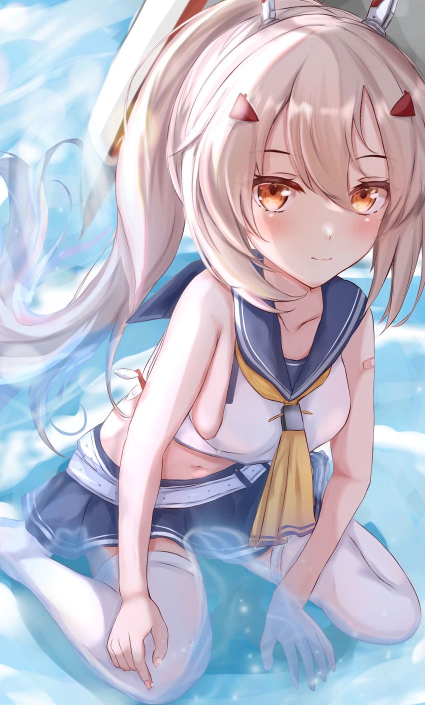 1girl, ayanami_(azur_lane), ayanami_(retrofit)_(azur_lane), azur_lane, belt, bent_over, commentary_request, hair_between_eyes