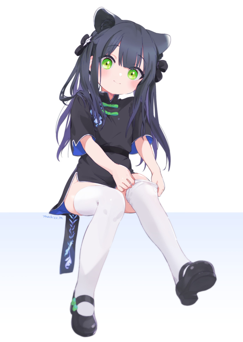 1girl, animal_ears, artist_name, blue_archive, chinese_clothes, commentary_request, green_eyes, hair_between_eyes