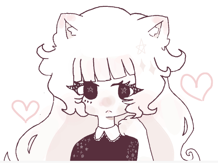 1girl, animal_ears, cat_ears, cat_girl, female_focus, goth_fashion, heart, pastel_(game), pastel_goth, star-shaped_pupils, white_hair