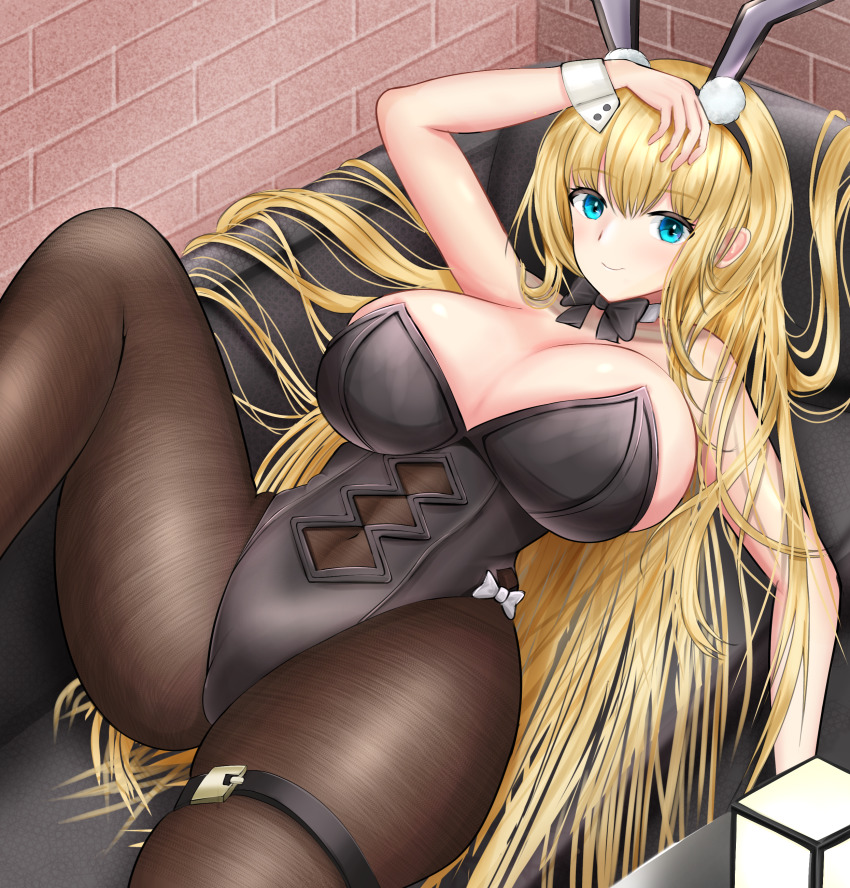 1girl, absurdres, animal_ears, azuma_(sospower73), azur_lane, black_bow, black_bowtie, black_leotard