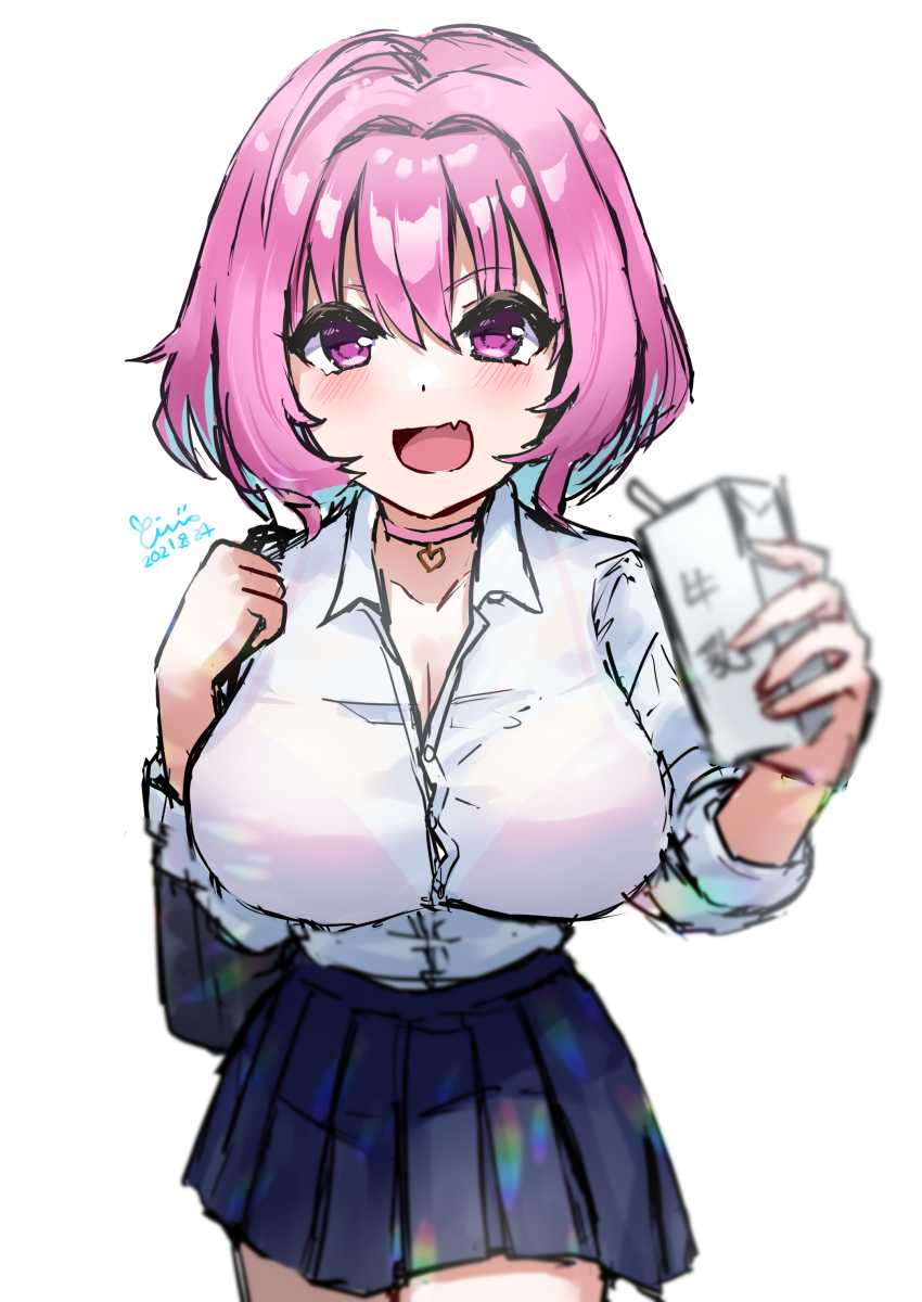 1girl, absurdres, ahoge, blue_hair, blush, breasts, choker, cleavage