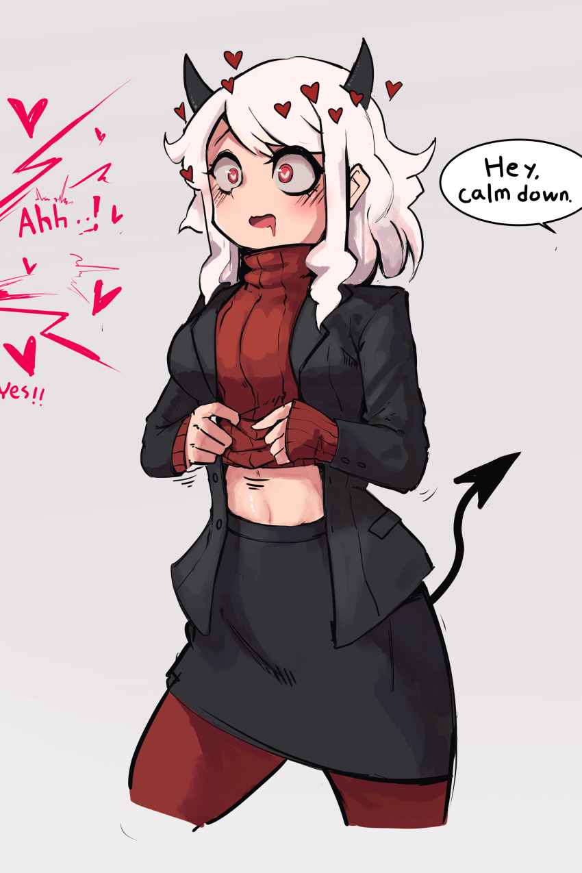 1girl, absurdres, black_jacket, black_skirt, blush, breasts, clothes_lift, commentary