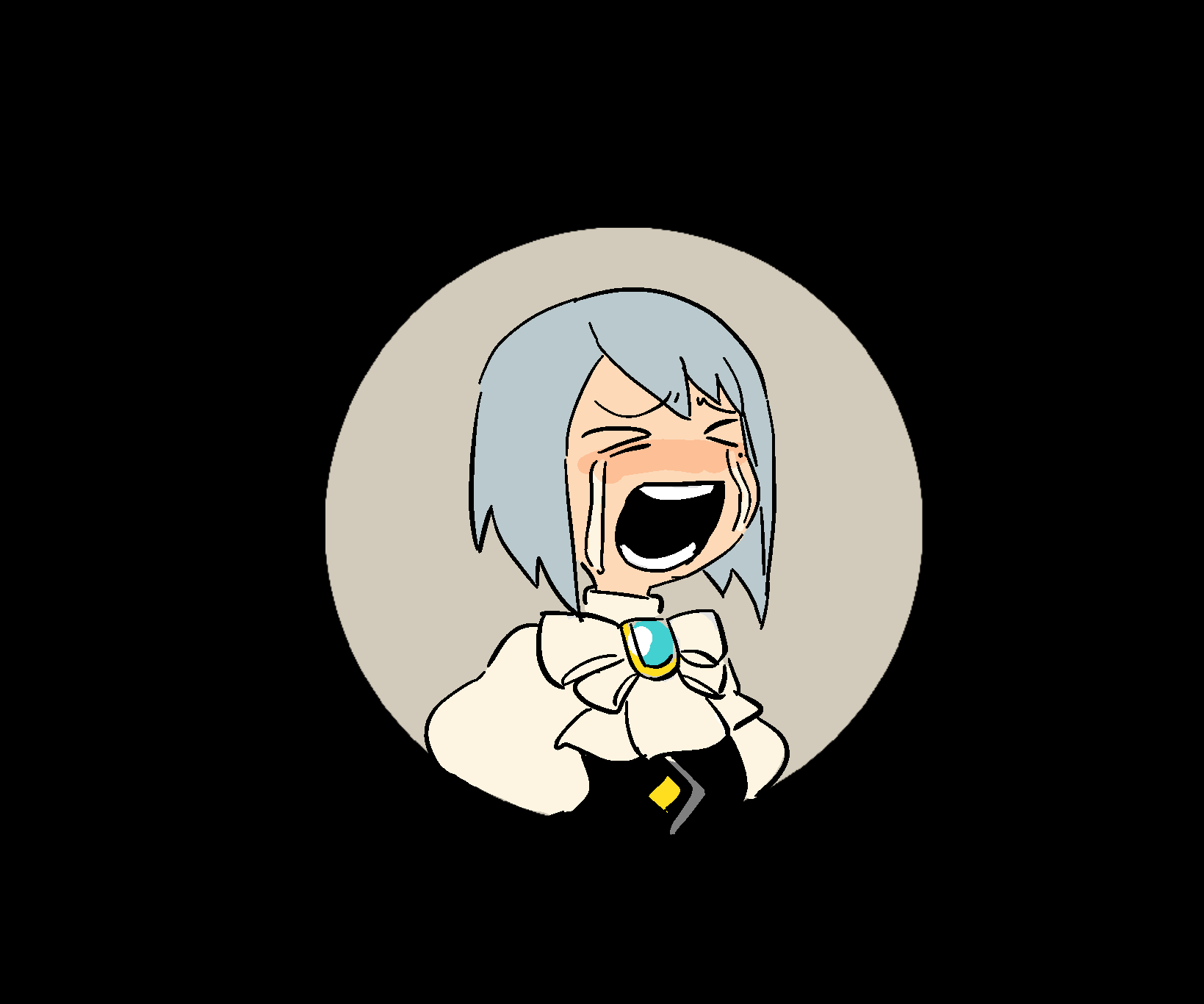 >_<, 1girl, ace_attorney, black_vest, blue_hair, blush, bob_cut, bow, bowtie, brooch, crying, dungeon_meshi, framed, franziska_von_karma, highres, jewelry, juliet_sleeves, long_sleeves, marcille_crying_(meme), meme, mole, mole_under_eye, open_mouth, parody, phoenix_wright:_ace_attorney_-_justice_for_all, puffy_sleeves, rariatto_(ganguri), shirt, solo, tears, upper_body, vest, white_shirt