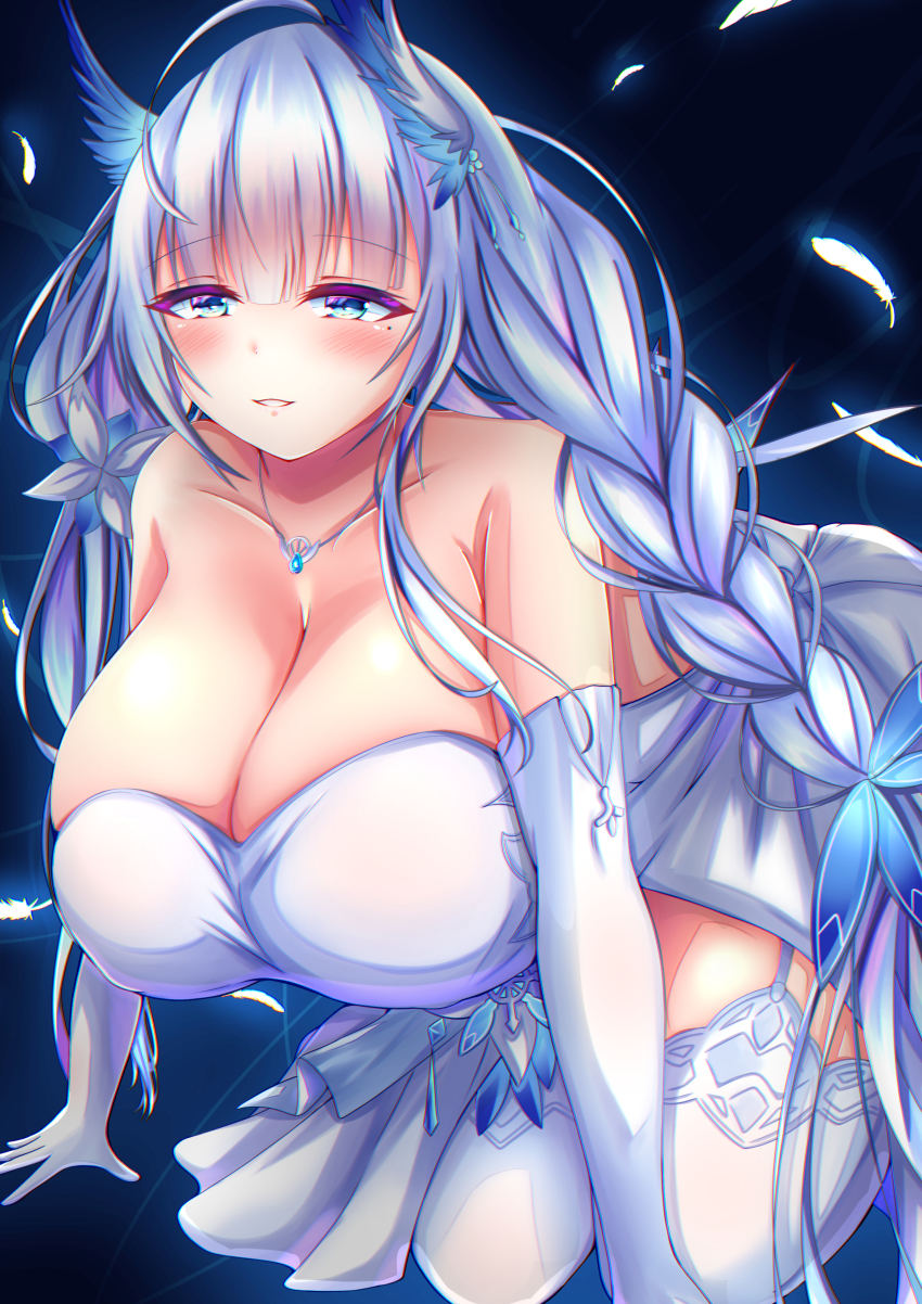 1girl, absurdres, azur_lane, blue_eyes, blue_gem, blue_ribbon, braid, breasts