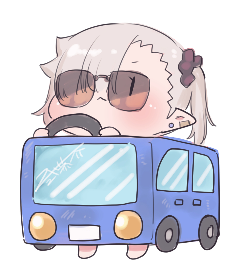 1girl, :<, barefoot, black_scrunchie, blush, chanto_suenai_kyuuketsuki-chan, chibi, closed_mouth