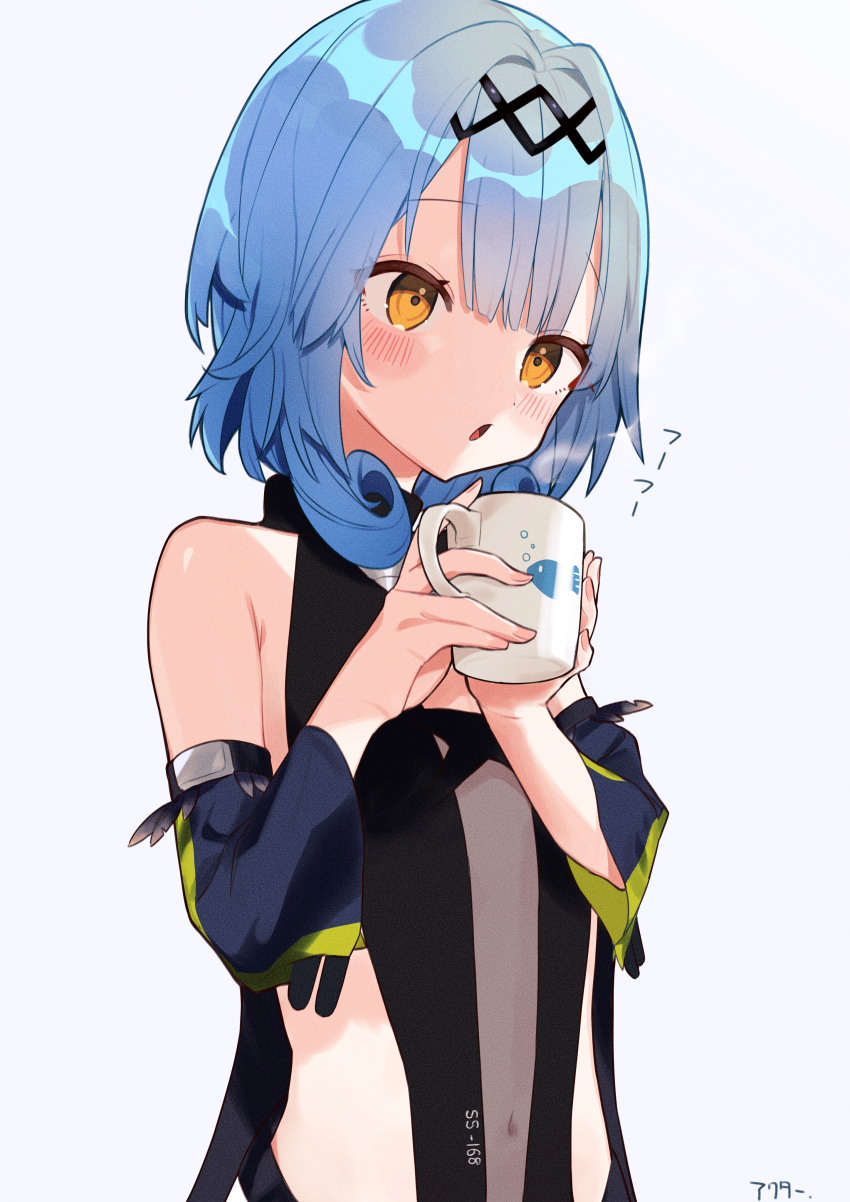1girl, absurdres, akutaa, azur_lane, blue_hair, blunt_bangs, commentary_request, cup