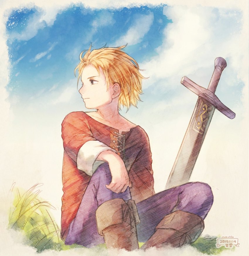 1boy, blonde_hair, closed_mouth, cotelier, dated, gustave_xiii, highres, saga