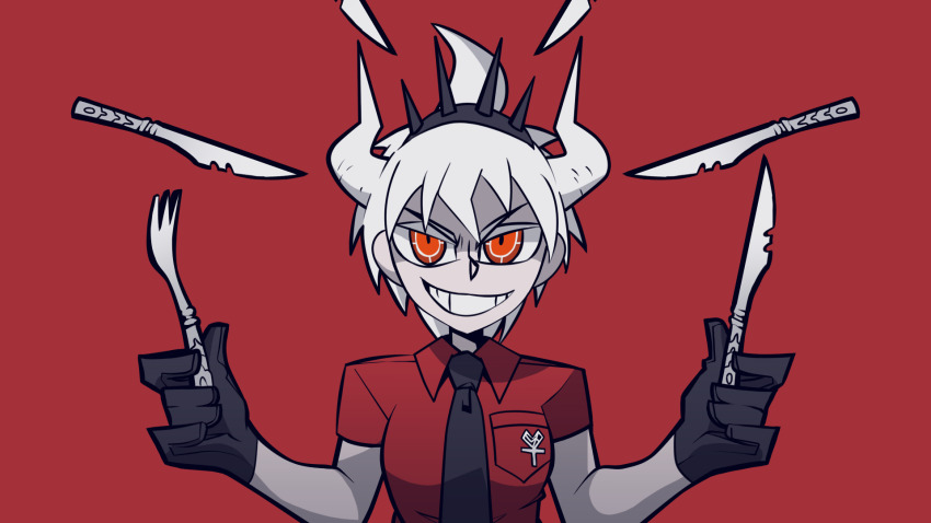 1boy, ahoge, badge, bini_(xocolatl_501), black_gloves, black_necktie, collarbone, collared_shirt