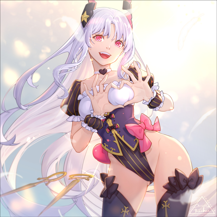 1girl, absurdres, black_thighhighs, bow, breasts, caren_hortensia, caren_hortensia_(amor_caren)_(third_ascension), corset