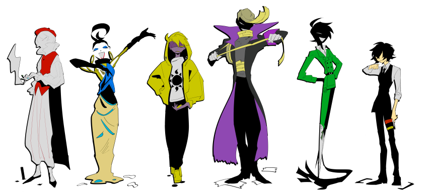 2girls, 4boys, ^_^, absurdres, ahoge, androgynous, apios, arm_up