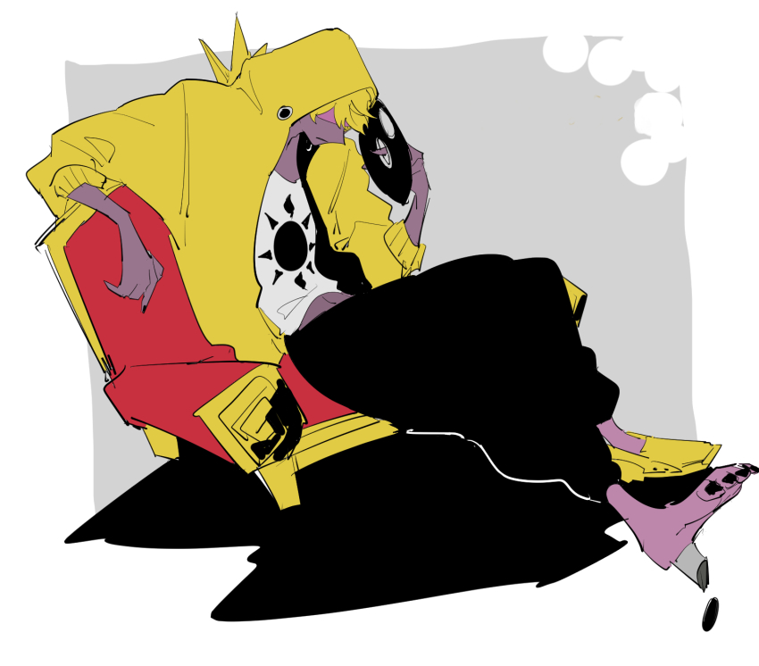 1boy, apios, bad_id, bad_pixiv_id, barefoot, black_nails, black_pants, blonde_hair