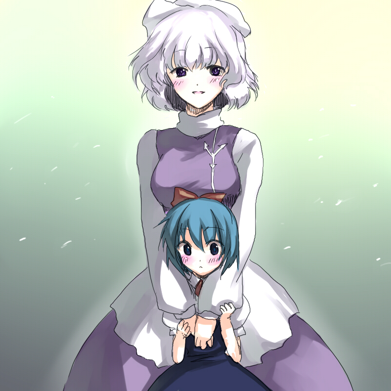 cirno, hat, hug, letty_whiterock, onimaru_gonpei, short_hair, touhou, 2girls