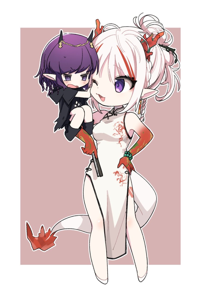 2girls, ahoge, arknights, arm_tattoo, bare_shoulders, black_footwear, black_jacket, border