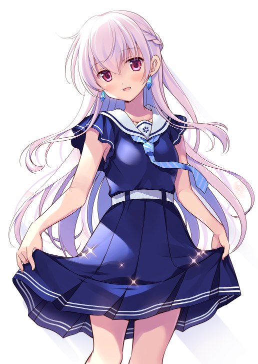 1girl, berkut_(girly_air_force), blue_dress, blue_necktie, braid, commentary_request, crown_braid, double_horizontal_stripe