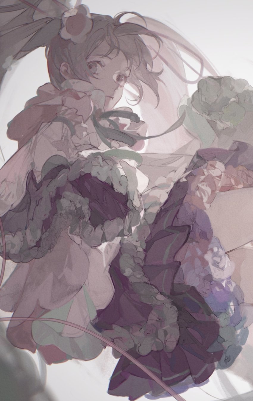 1girl, aqua_eyes, aqua_hair, bare_legs, bare_shoulders, closed_eyes, detached_sleeves, dress