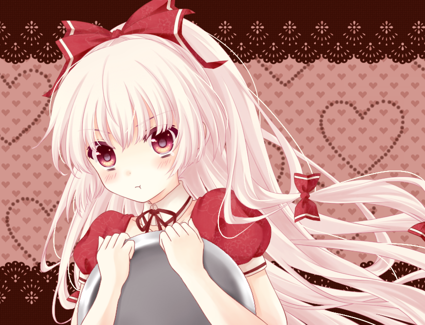 1girl, :t, bad_id, bad_pixiv_id, blush, bow, female_focus, fujiwara_no_mokou