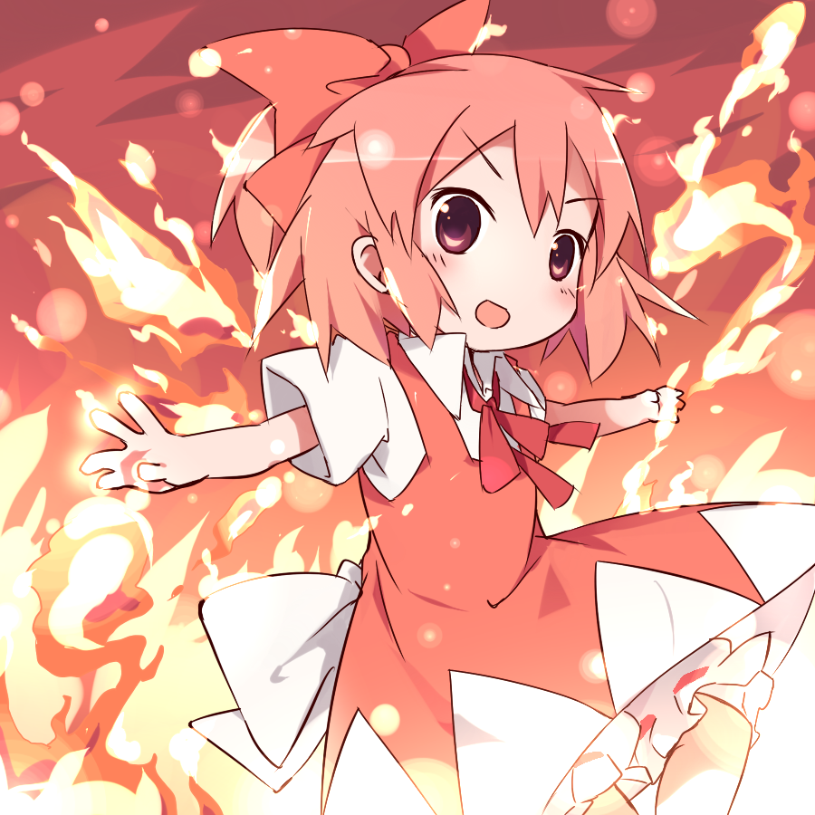 1girl, achi_cirno, alternate_color, alternate_element, bad_id, bad_pixiv_id, bow, cirno