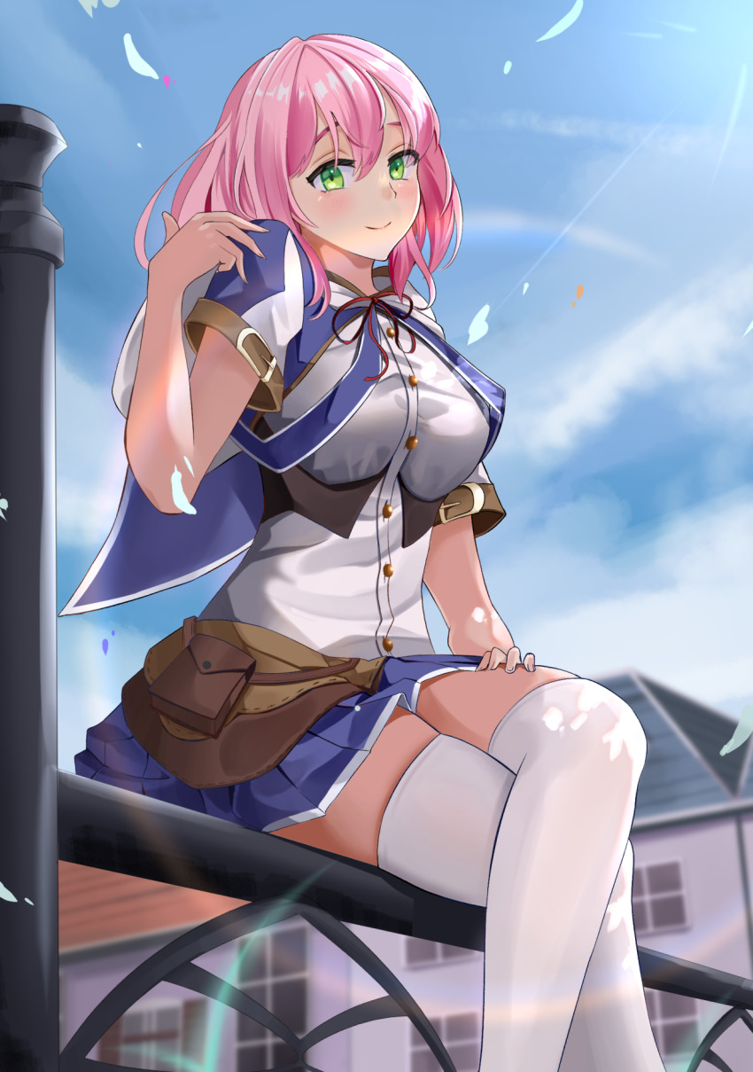 1girl, blue_sky, blush, ellen_(kaiyari), green_eyes, highres, kaifuku_jutsushi_no_yarinaoshi_~sokushi_mahou_to_skill_copy_no_chouetsu_heal~, panties