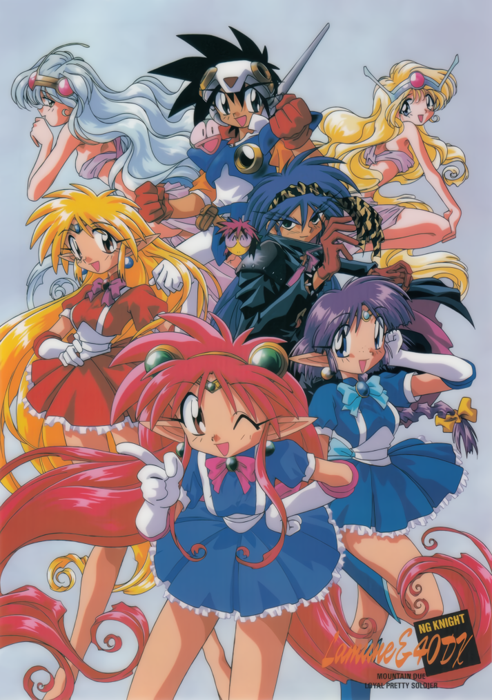 1990s_(style), 2boys, 5girls, arara_cocoa, arara_milk, armor, baba_lamune, black_eyes