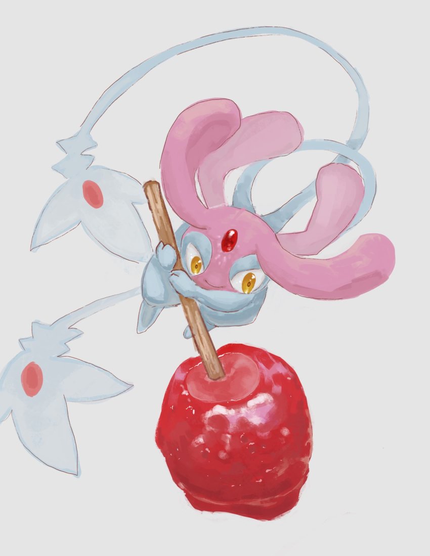 candy_apple, closed_mouth, food, gen_4_pokemon, highres, holding, holding_stick, legendary_pokemon