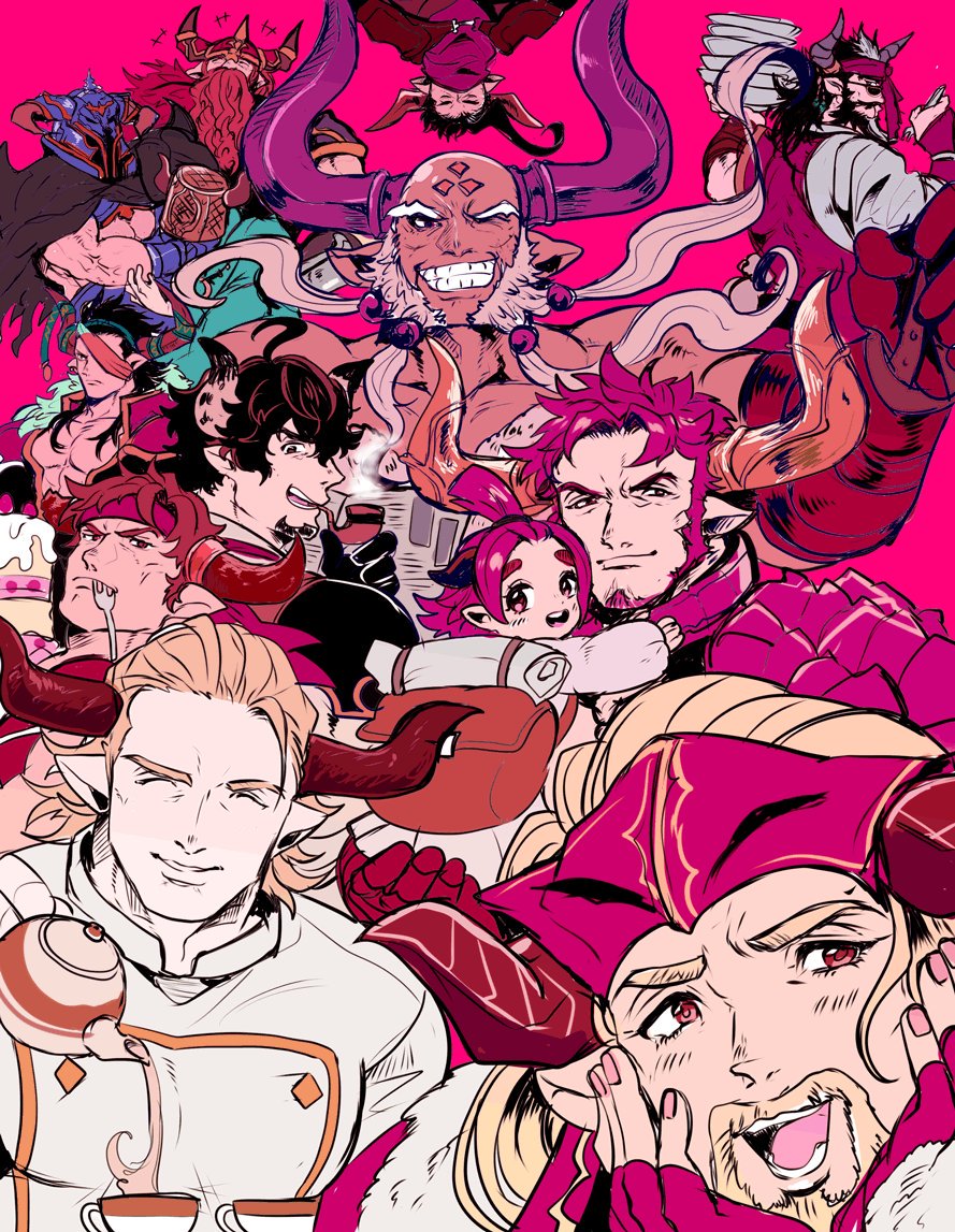 6+boys, agielba, animal_ears, bara, barawa, beard, character_request, chef