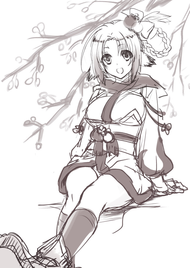 1girl, ahoge, animal_ears, aquaplus, boots, braid, branch, breasts