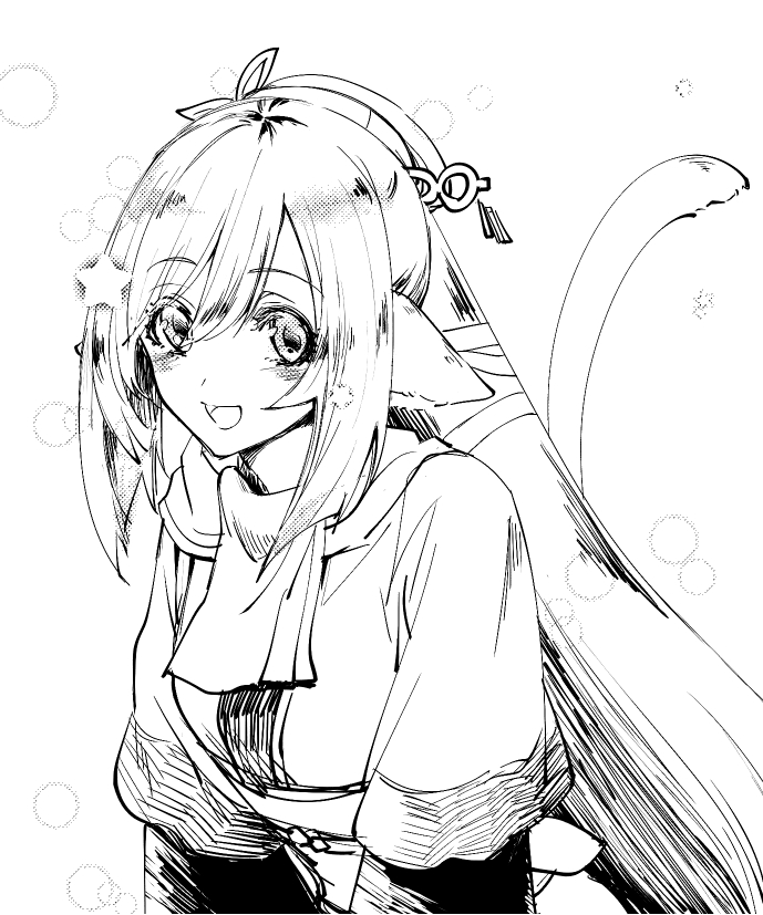 1girl, animal_ears, aquaplus, blush, breasts, cat_tail, dress, eyes_visible_through_hair