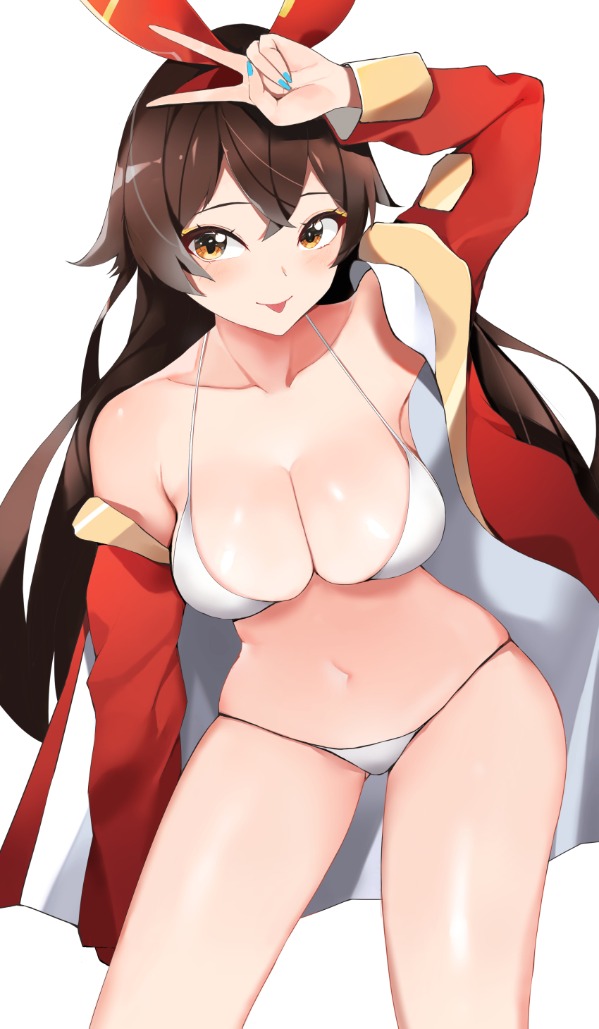 1girl, :d, absurdres, amber_(genshin_impact), bad_id, bad_pixiv_id, bare_shoulders, bikini