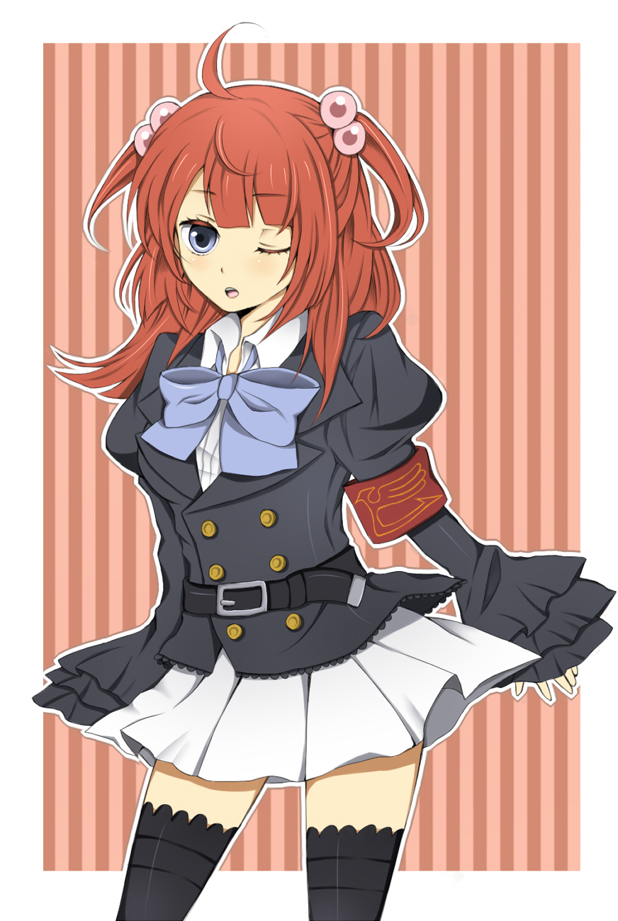 00s, 1girl, ahoge, armband, bad_id, bad_pixiv_id, belt, black_thighhighs