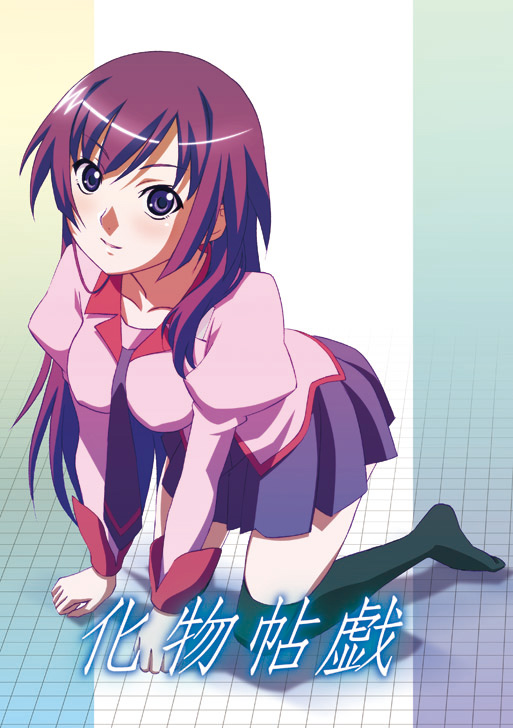 00s, all_fours, bad_id, bad_pixiv_id, bakemonogatari, black_thighhighs, long_hair, monogatari_(series)