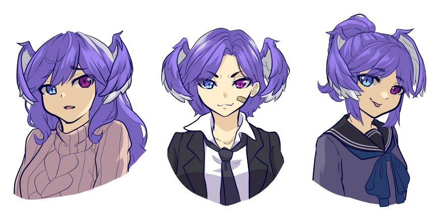 1am, 1girl, :p, alternate_hairstyle, aran_sweater, bandaid, bandaid_on_cheek, bandaid_on_face