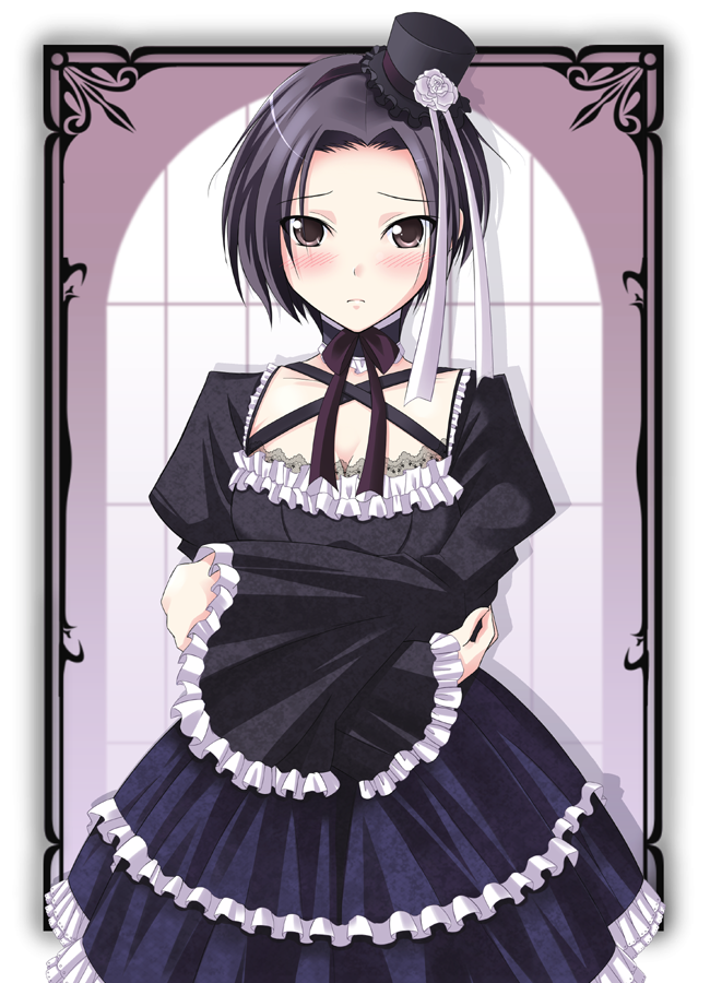 1girl, blush, dress, female_focus, gothic_lolita, hat, kobayakawa_rinko, lolita_fashion