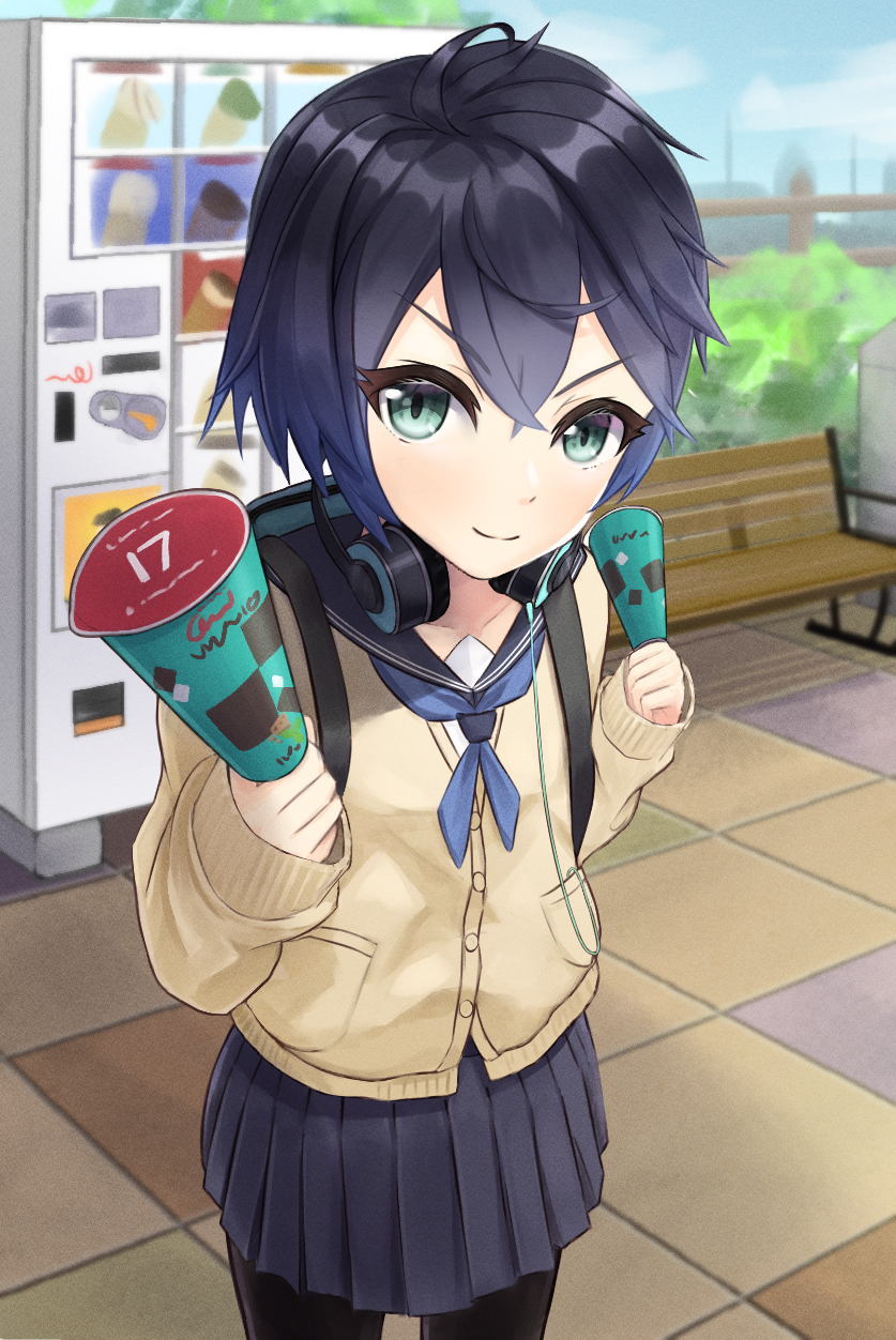 1girl, black_legwear, blue_hair, blush, highres, onafuku, princess_connect!, school_uniform